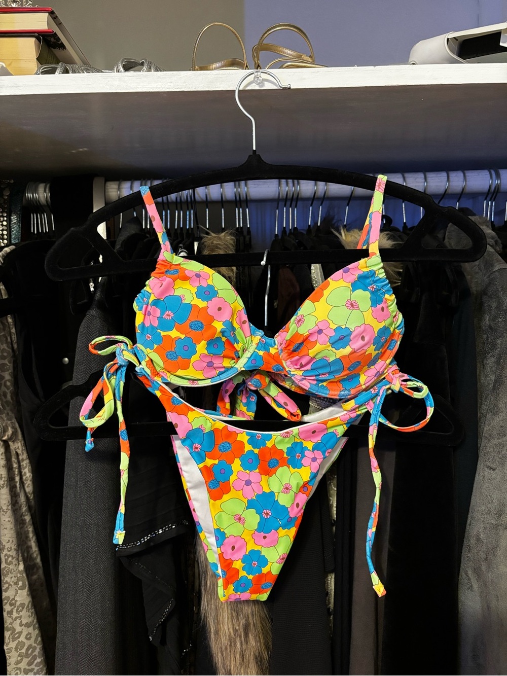 Neon Floral Tie-Side Bikini Set - Multicolor